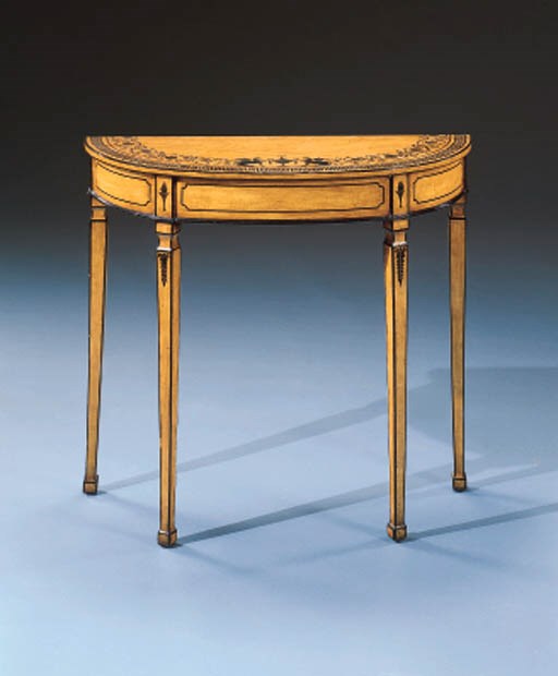A GEORGE III STYLE FAUX SATINWOOD CONSOLE TABLE