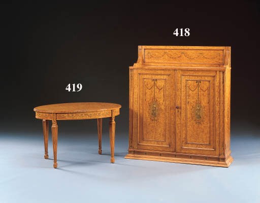 AN EDWARDIAN SATINWOOD AND POLYCHROME DECORATED SIDE CABINET