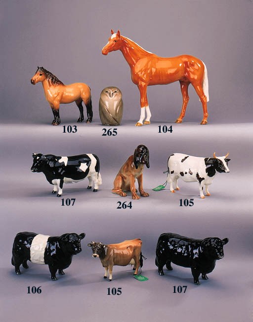 'Aberdeen Angus Bull' model no. 1562, 'Polled Hereford Bull' model no. 2549 and 'Fresian Bull' model no. 1439A