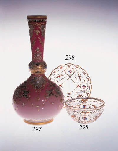 A Bohemian peach-blow cased and 'jewelled' vase