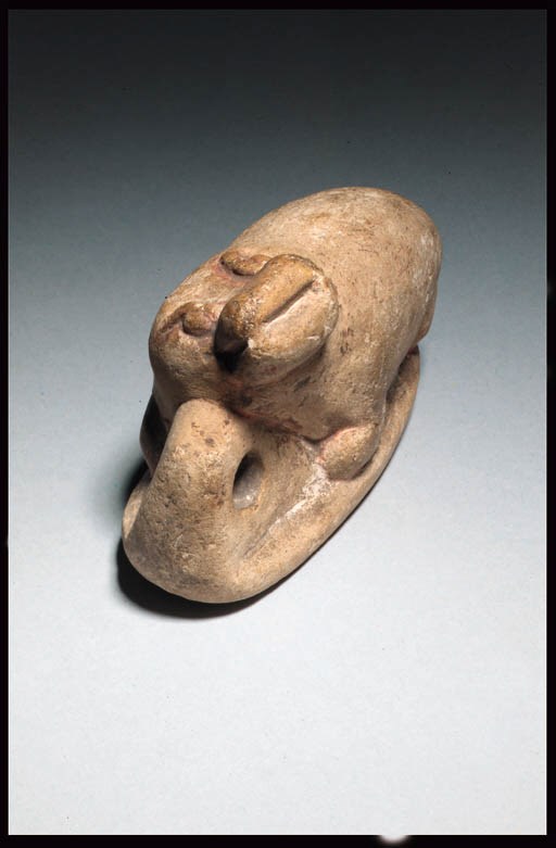 A LIMESTONE FIGURE OF A HIPPOPOTAMUS
