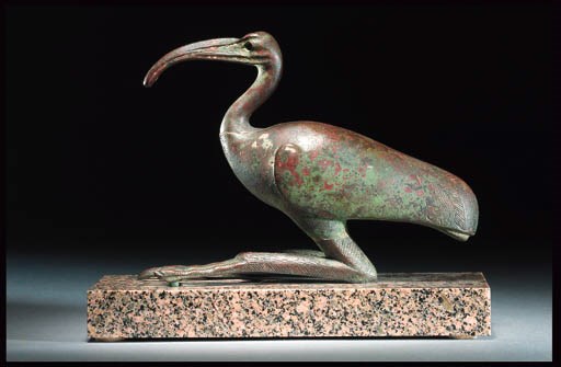 A BRONZE FIGURE OF THOTH THE IBIS