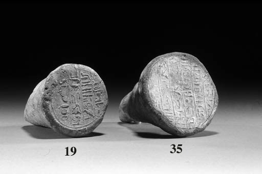 AN EGYPTIAN TERRACOTTA FUNERARY CONE FOR THE CHANCELLOR OF THE EXCHEQUER, RAMOSE