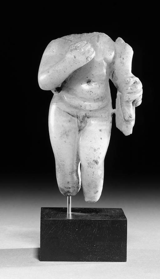 A ROMANO-EGYPTIAN ALABASTER ACEPHALOUS FIGURE OF HARPOCRATES