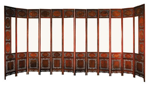 A Fine and Imposing Huanghuali Twelve-Panel Screen, Weiping