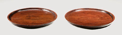 A Pair of Circular Huanghuali Trays