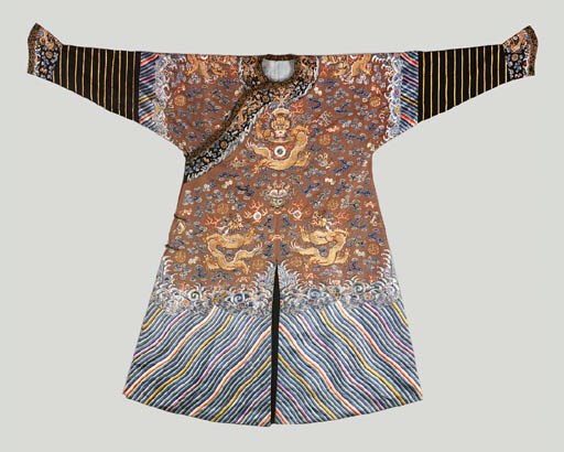 A Brown-Ground Embroidered Silk Dragon Robe, Ji Fu