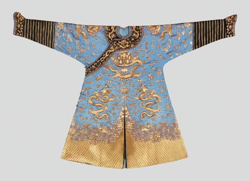 A Gold-Embroidered Pale Blue-Ground Dragon Robe, Ji Fu