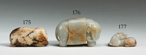 A Small Greenish-Grey Jade Figure of a Mythical Beast