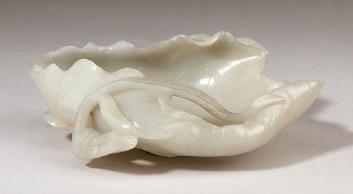 A Large Greenish-White Jade Lotus Leaf Brushwasher