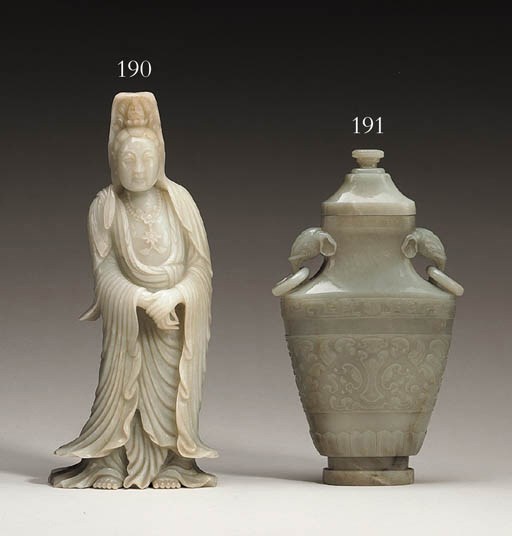 A Greenish-White Jade Figure of Guanyin