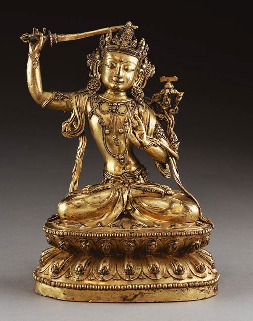 A Gilt Bronze Figure of Manjushri