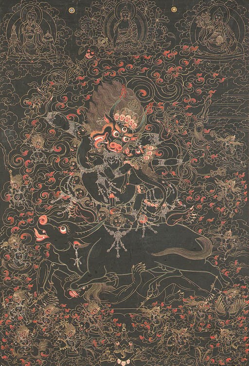 A Black Ground Thanka of Yama and Yami