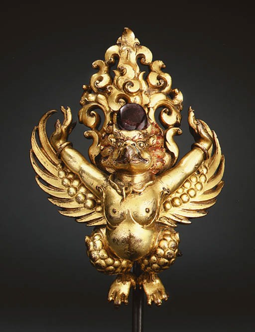 A Gilt Bronze Finial of Garuda