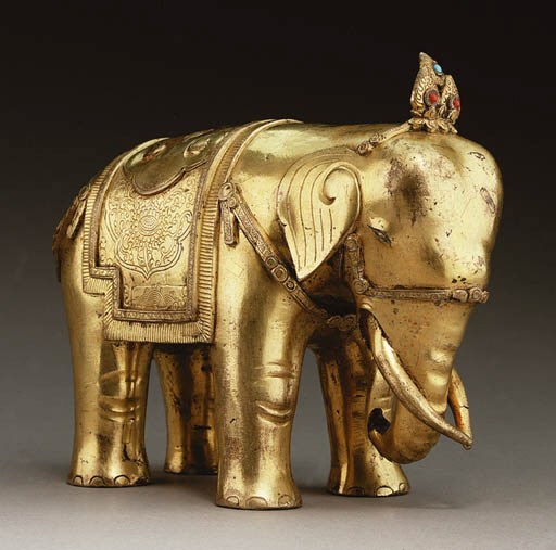 A Gilt Bronze Figure of an Elephant