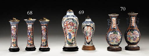 THREE SMALL MANDARIN PALETTE BEAKER VASES