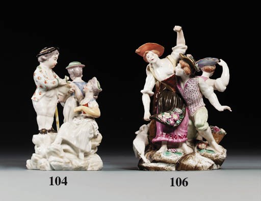 A Continental faience group of a gardener and two companions