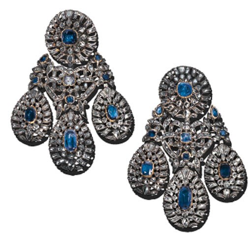 A PAIR OF SAPPHIRE AND DIAMOND GIRANDOLE EAR-PENDANTS
