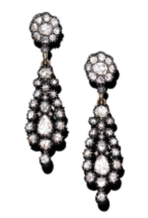 A PAIR OF DIAMOND EAR-PENDANTS