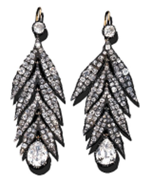 A PAIR OF ATTRACTIVE DIAMOND EAR-PENDANTS