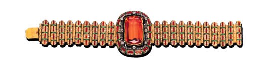A RUSSIAN TOPAZ, DIAMOND AND ENAMEL BRACELET
