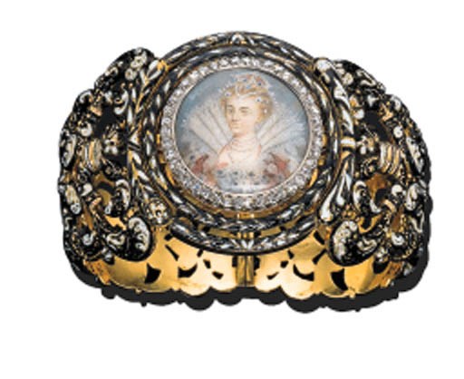 AN ENAMEL AND MINIATURE BANGLE