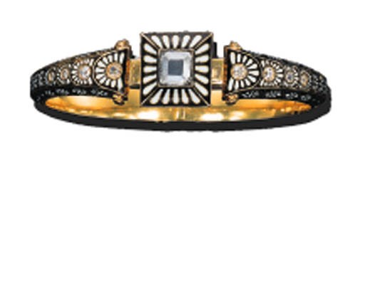A DIAMOND AND ENAMEL BANGLE