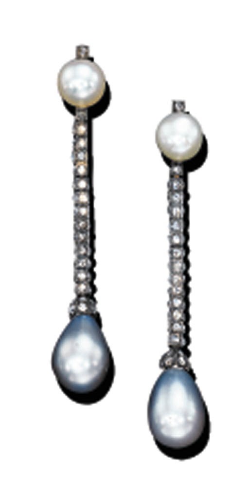 A PAIR OF PEARL AND DIAMOND EAR-PENDANTS