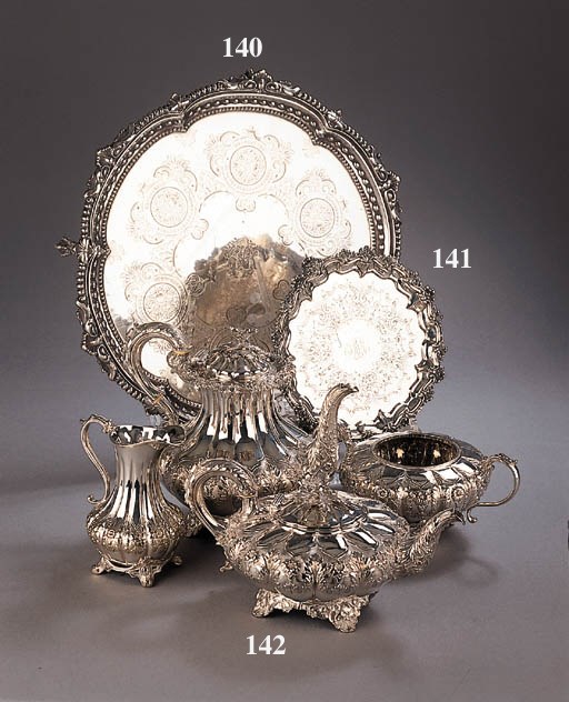 An English four piece silver and plated tea service