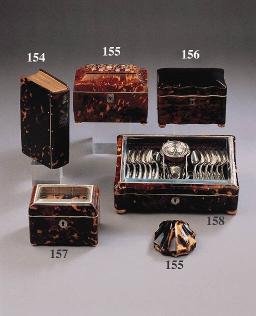 A Dutch tortoise-shell tea caddy with glass-cover