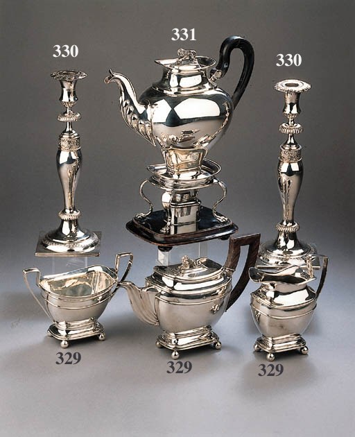 A Dutch silver coffee pot, stand and lamp