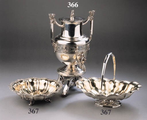 A Russian silver cake basket and fruitbowl