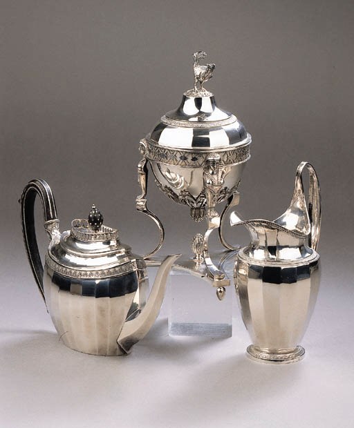 A three-piece silver tea service
