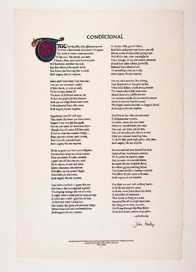 FOWLES, John.  Conditional, framed and glazed