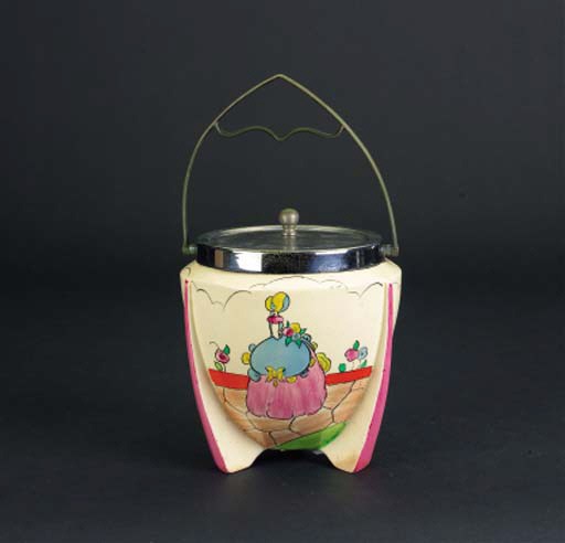 'Idyll' a  'Bizarre' Biscuit barrel with plated cover