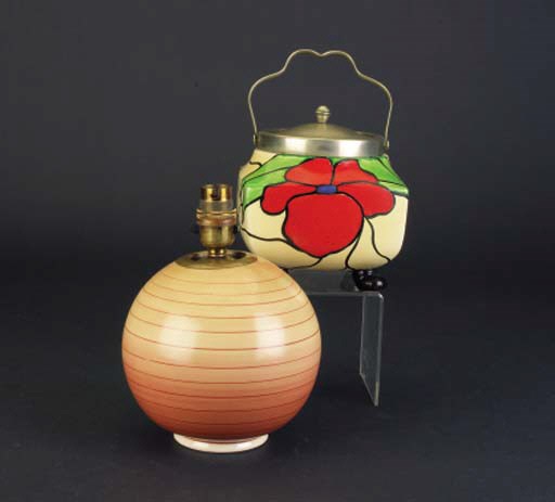 'Scarlet Flower' a  'Bizarre' biscuit barrel with plated cover
