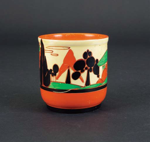 'Orange Trees and House' a  'Fantasque Bizarre' Chester Fern pot