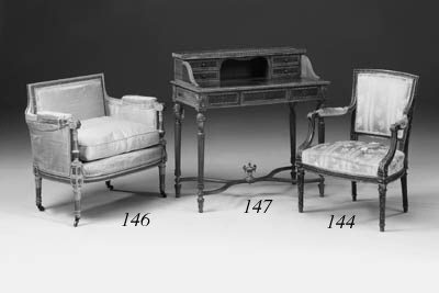 A French grey painted and parcel-gilt bergere, late 19th century