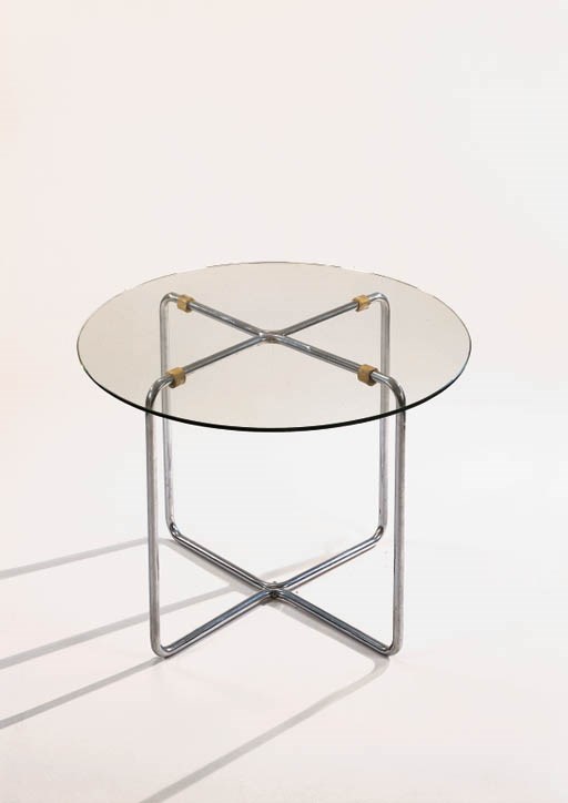A CHROMIUM-PLATED TUBULAR STEEL AND CLEAR GLASS TABLE, MODEL B27