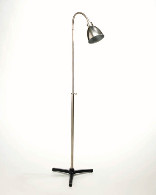 A BLACK ENAMELED AND NICKELED-METAL ADJUSTABLE FLOOR LAMP
