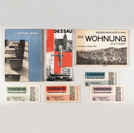 A GROUP OF BAUHAUS RELATED PAMPHLETS AND SEVEN 'MILLION-MARK' BANKNOTES