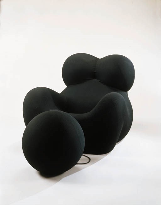 'UP5' 'DONNA' AND 'UP6' EXPANDED POLYURETHANE FOAM AND BLACK STRETCH FABRIC LOUNGE CHAIR AND OTTOMAN