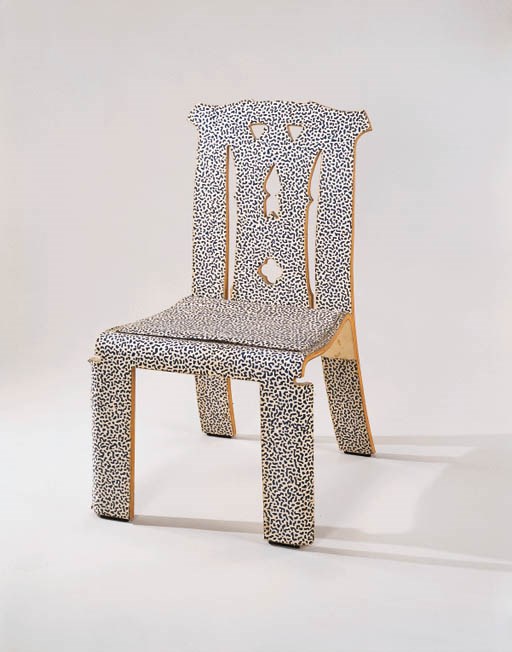 A NON-PRODUCTION 'CHIPPENDALE' FABRIC LAMINATED PLYWOOD SIDE CHAIR