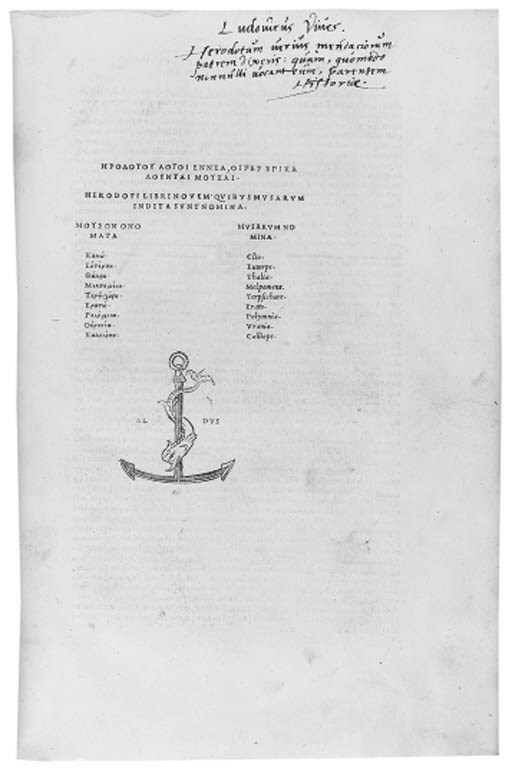 HERODOTUS (c.490-c.425 B.C.). Historiae, in Greek. Edited by Aldus Manutius. Venice: Aldus Manutius, September 1502.