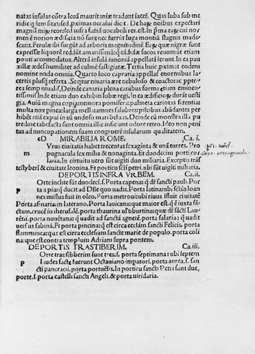 SOLINUS, Caius Julius (fl. 3rd century). Polyhistor, sive De mirabilibus mundi. -Mirabilia Romae. Venice: Theodorus de Ragazonibus, 23 August 1491.