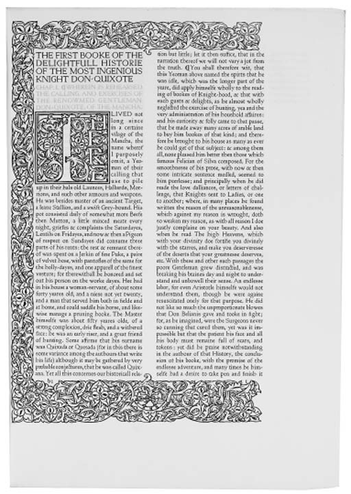 ASHENDENE PRESS -- Miguel de CERVANTES SAAVEDRA (1547-1616). The History of the Valorous and Wittie Knight-Errant Don Quixote of the Mancha. Translated out of the Spanish by Thomas Shelton. Chelsea: Ashendene Press, 1927-1928.