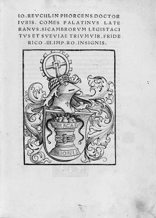 REUCHLIN, Johann. [De rudimentis Hebraicis liber primus (-tertius)]. Pforzheim: Thomas Anshelm, 27 March 1506.
