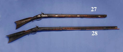A GOOD PERCUSSION PENNSYLVANIA LONG RIFLE BY DANIEL PANNEBECKER, JR., ABOUT 1850
