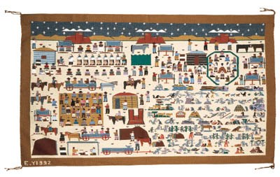A CONTEMPORARY NAVAJO LANDSCAPE PICTORIAL RUG