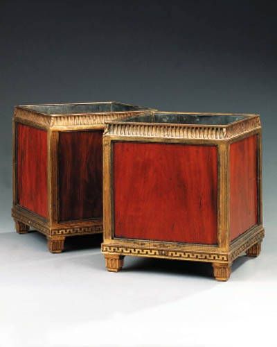 A pair of ormolu mounted mahogany jardinieres, 20th century